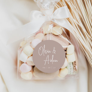 Rose Taupe Modern Handwritten Script Wedding Classic Round Sticker