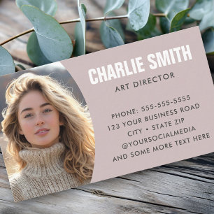 Rose taupe modern minimal photo business card