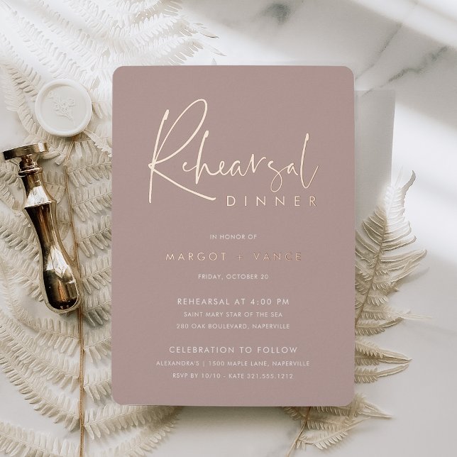 Rose Taupe Modern Minimal Script Rehearsal Dinner (Creator Uploaded)