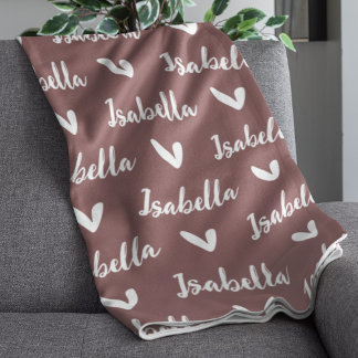 Rose Taupe Personalised Name Blanket with Hearts