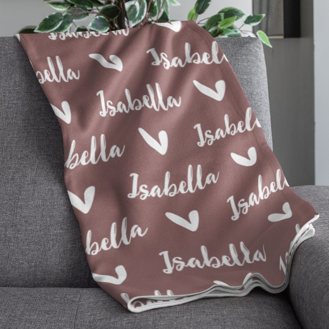 Rose Taupe Personalised Name Blanket with Hearts (Creator Uploaded)