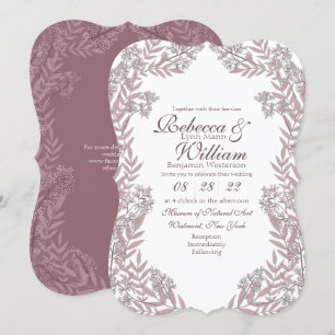 Rose Taupe Pink Purple Wedding Vintage Botanical Invitation