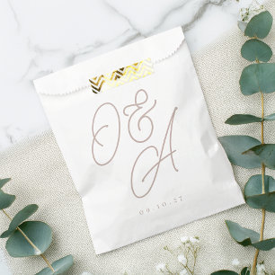 Rose Taupe Script Watermark Monogram Wedding Favour Bags