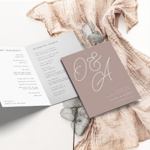 Rose Taupe Script Watermark Monogram Wedding Programme
