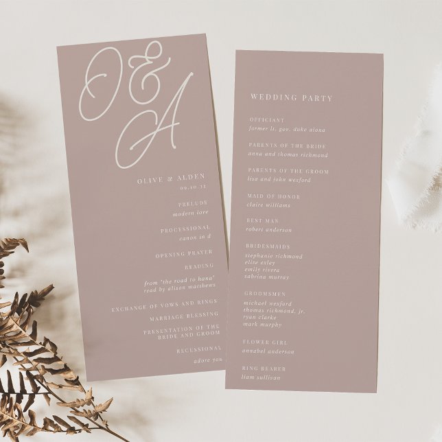 Rose Taupe | Script Watermark Monogram Wedding Programme (Creator Uploaded)