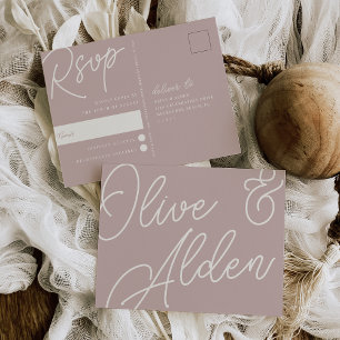 Rose Taupe   Script Watermark RSVP Postcard