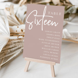 Rose Taupe Scripted Table SIXTEEN + Guest Names Table Number