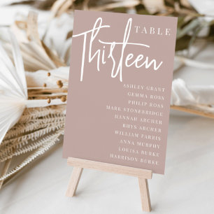 Rose Taupe Scripted Table THIRTEEN + Guest Names Number