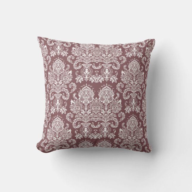 Rose Taupe Victorian Damask Cushion (Front)