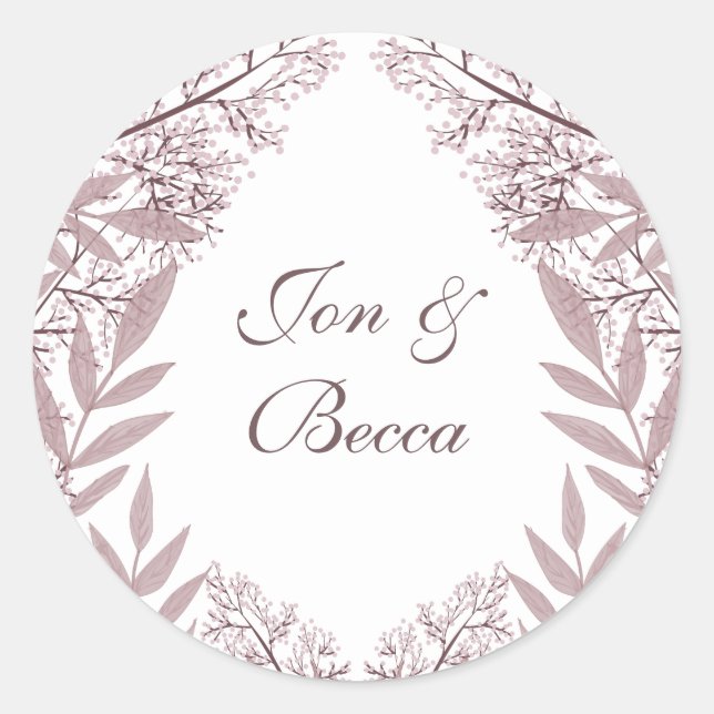 Rose Taupe Wedding Vintage Botanical Classic Round Sticker (Front)