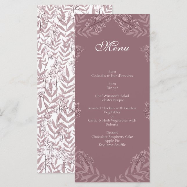 Rose Taupe Wedding Vintage Botanical Menu (Front/Back)