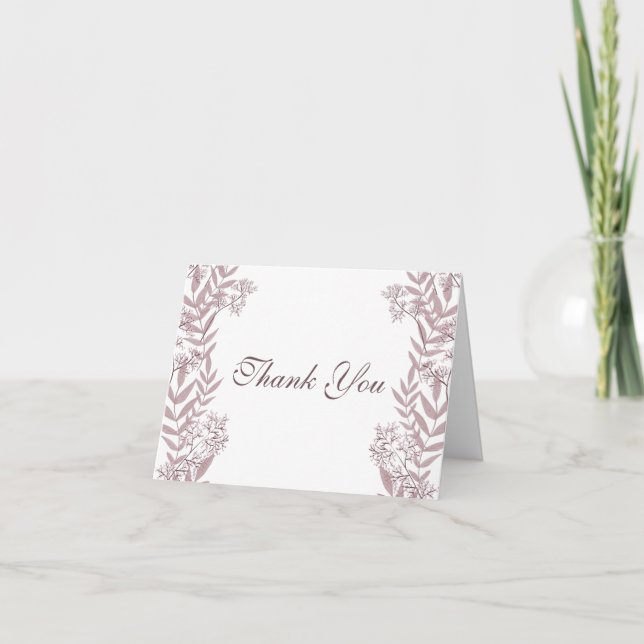 Rose Taupe Wedding Vintage Botanical Thank You Card (Front)