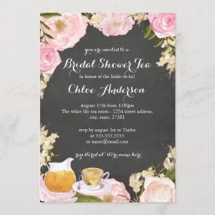 Rose & Teacup Chalkboard Bridal Shower Invite