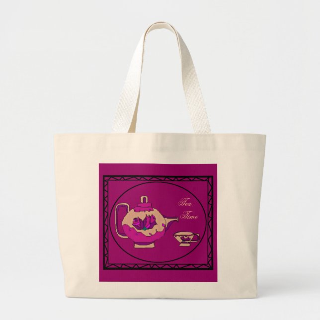 Rose Teapot Large Tote Bag (Front)