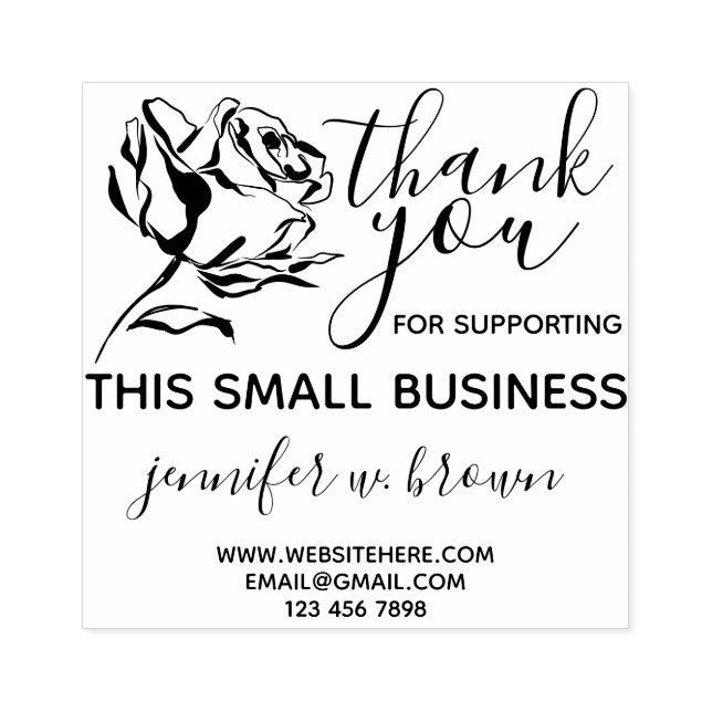 Rose Thank you for supporting small business Rubber Stamp (Imprint)