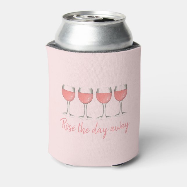 Rosé The Day Away Pink Rose Glass Wine Lover Can Cooler (Can Back)