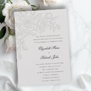 Rose Theme Beloved Ivory Formal Classic Wedding Invitation