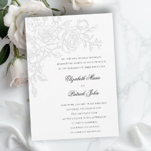 Rose Theme Beloved White Formal Classic Wedding Invitation