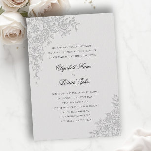 Rose Theme Graceful Ivory Formal Classic Wedding Invitation
