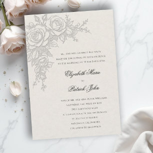 Rose Theme Timeless Ecru Formal Classic Wedding Invitation
