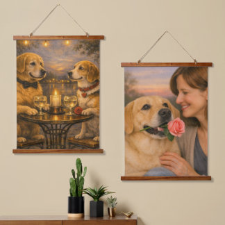 Rose-Themed Dog Tapestry Set Wall Art (Set of Two)