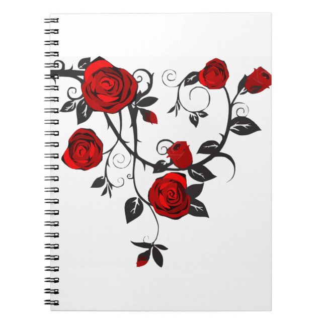 Rose Thorns Bloom Flower Red Black Leaf Plant Notebook (Front)