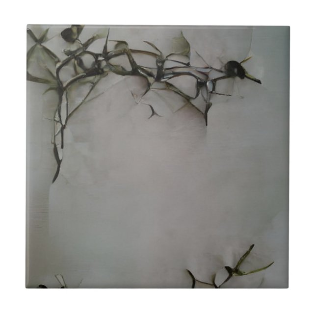 Rose thorns etchings graphic abstract art  tile (Front)