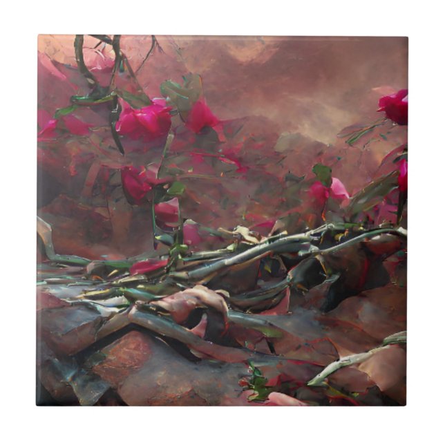 Rose thorns fantasy graphic abstract art  tile (Front)