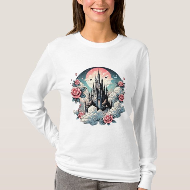 "Rose-Tinted Castle Dreams" T-Shirt (Front)