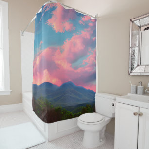 Rose-tinted clouds shower curtain