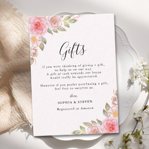 Rose-Tinted Watercolor and Gold Modern Wedding Enclosure Card