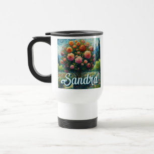 Rose Topiary Van Gogh Style Roses Floral Pink Travel Mug