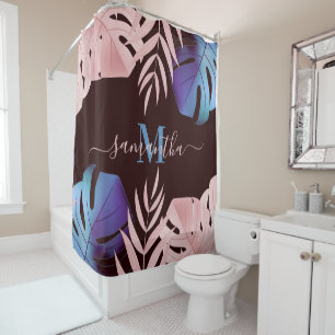 Rose Tropical Leaves Shower Curtain