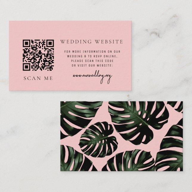 Rose Tropical QR code RSVP Wedding Website Enclosure Card (Front/Back)