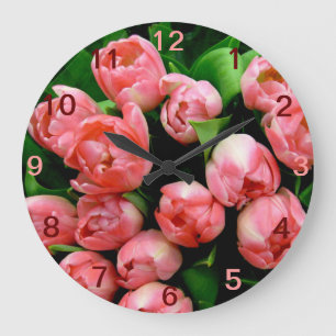 Rose Tulips Flowers Nature Floral Large Clock