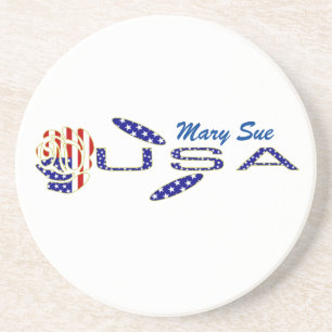 Rose USA Flag Blue Personalised Coaster