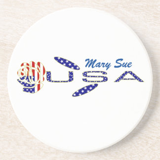 Rose USA Flag Blue Personalised  Coaster