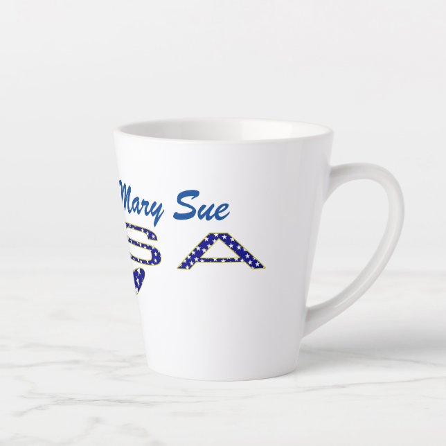 Rose USA Flag Blue Personalised  Latte Mug (Right)