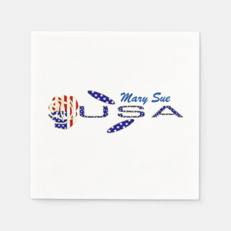 Rose USA Flag Blue Personalised  Napkin