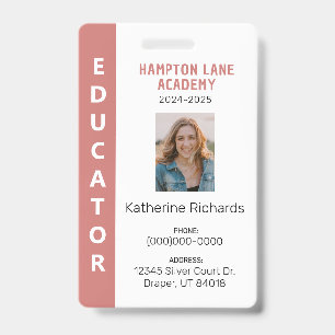 Rose Vertical Stripe Homeschool Educator ID Badge