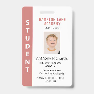 Rose Vertical Stripe Homeschool Student ID Badge
