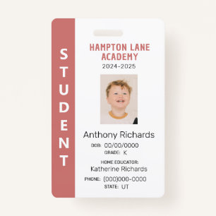 Rose Vertical Stripe Homeschool Student ID Badge