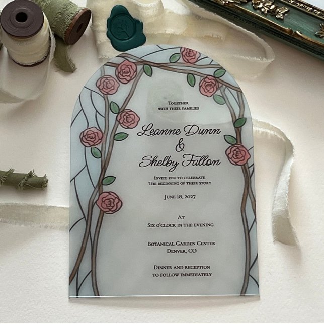 Rose Vines Vintage Stained Glass Effect Acrylic Invitations (Creator Uploaded)