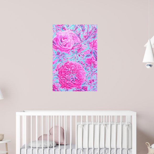  Rose Vintage Bush-Retro Pink & Blue Poster (Nursery 2)