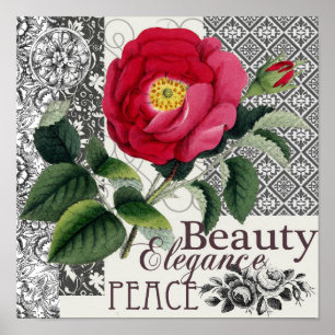 Rose Vintage Damask Wallpaper Modern Collage Poster