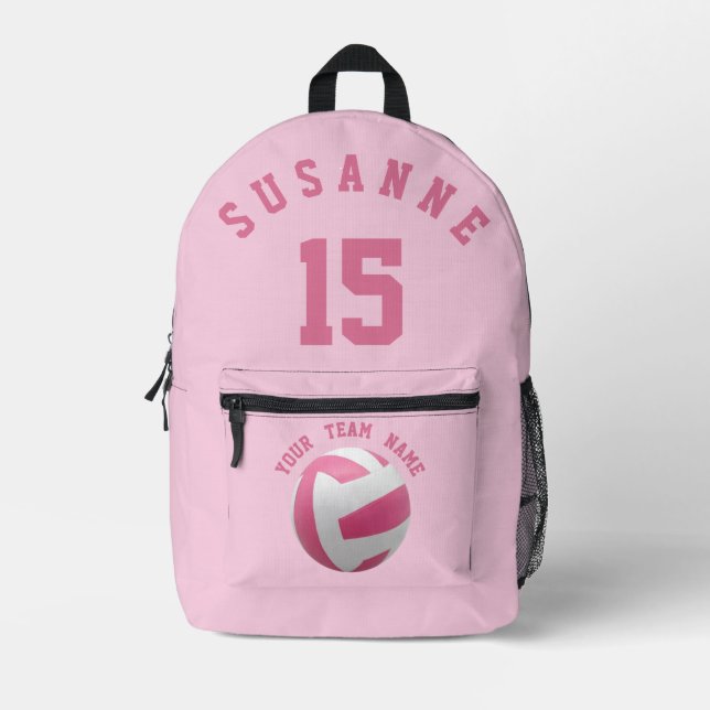 Rose Volleyball Girls Pink Team Printed Backpack (Front)