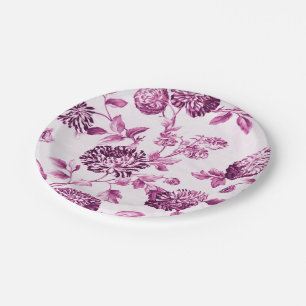 Rose Water Pink Floral Toile No.2 Paper Plate