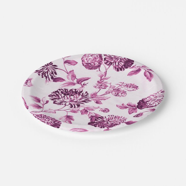 Rose Water Pink Floral Toile No.2 Paper Plate (Angled)