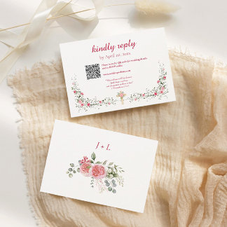 Rose Watercolor and Cross Christian Wedding  RSVP Card