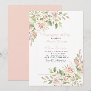 Rose Watercolor Blush Pink Floral Engagement Party Invitation